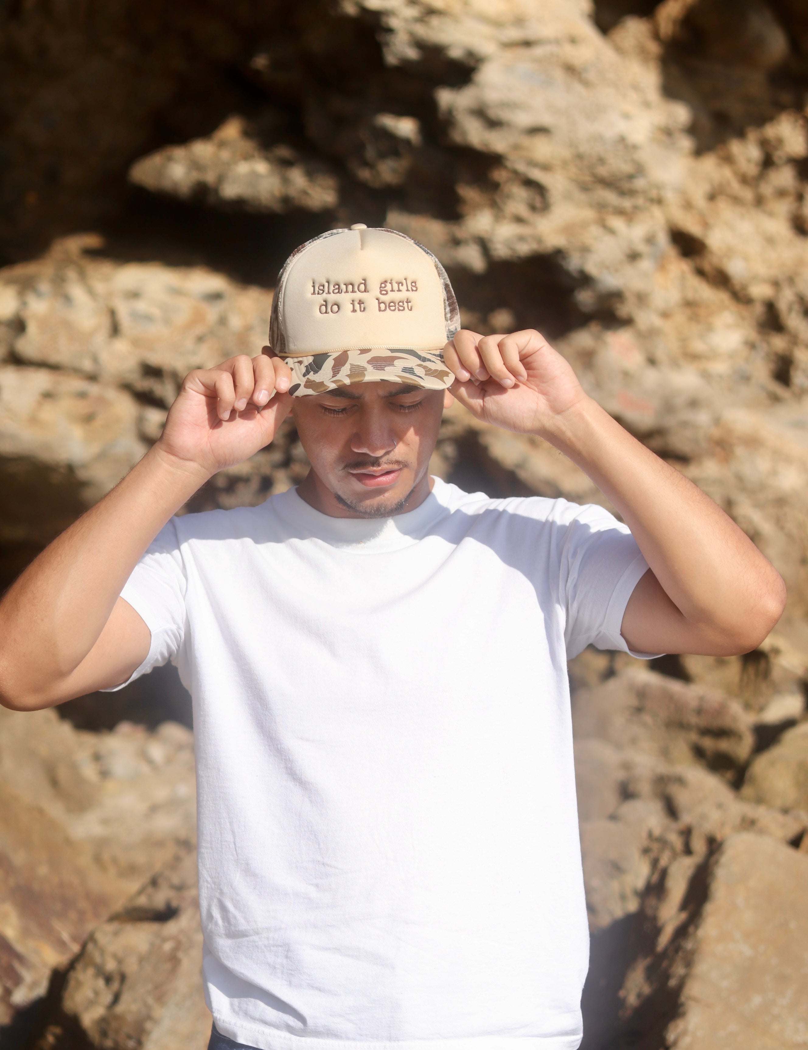 Island Girls Do It Best Sand Brown Camo Trucker Hat