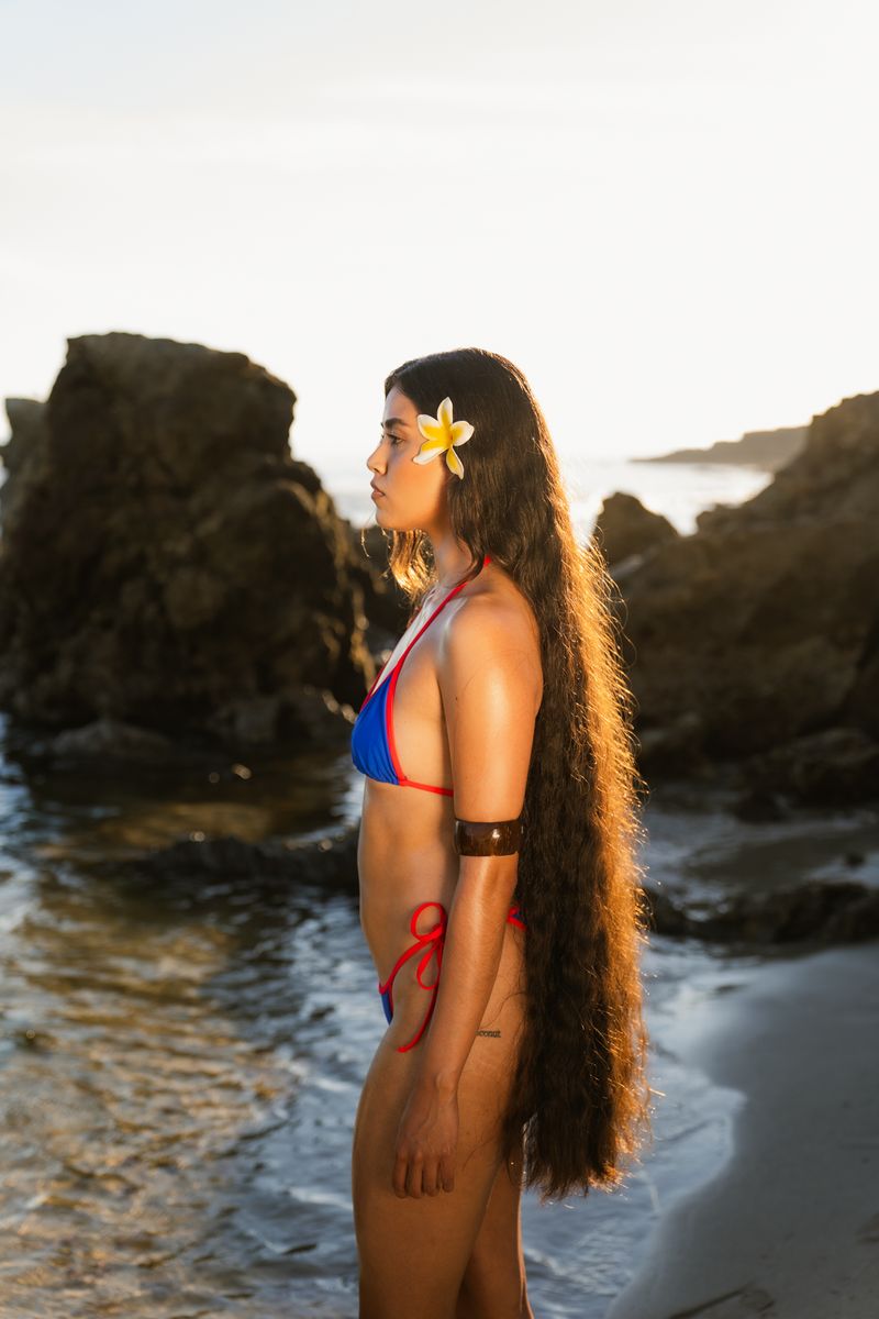 Samoa-Inspired Blue Trim Triangle Bikini BOTTOM