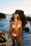 Tongan-Inspired Red Trim Triangle Bikini TOP
